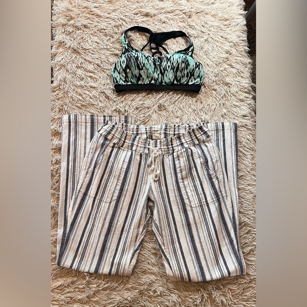 Roxy Blue & White Oceanside Stripe Flare Beach Linen Blend, XL - Picture 13 of 14